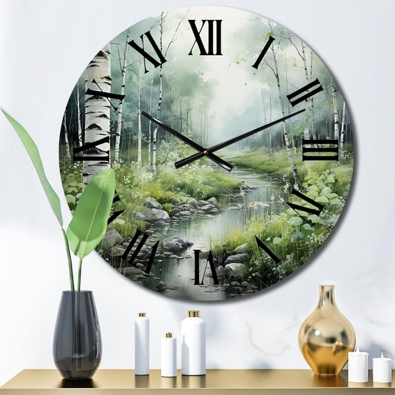 Designart "Birch Woods Ethereal gracefulness V" Forest Oversized Wall Clock