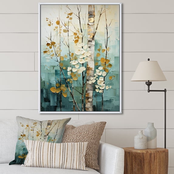 Designart "Birch Woods Winds V" Floral Floater Framed Canvas Print