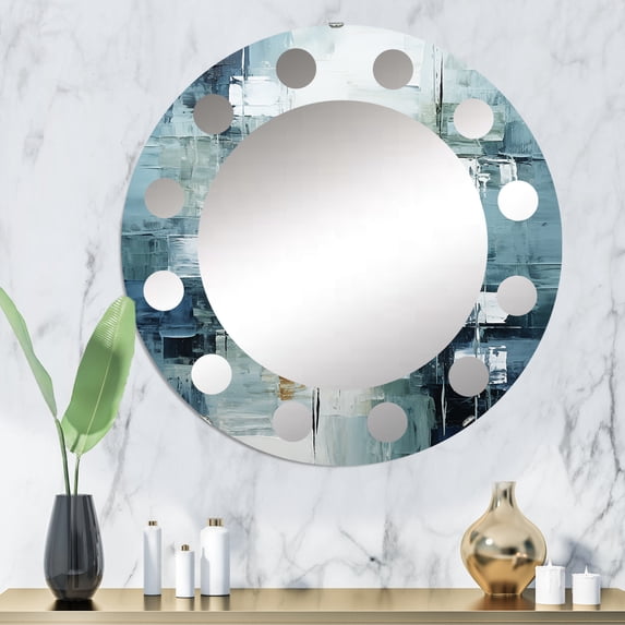 Designart "Birch Woods Winds VI" Abstract Round Wall Mirror - Floral Oval Printed Decorative Oversized Mirror - Multiple Color Options