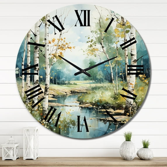 Designart "Birch Woods Winds X" Forest Oversized Wall Clock