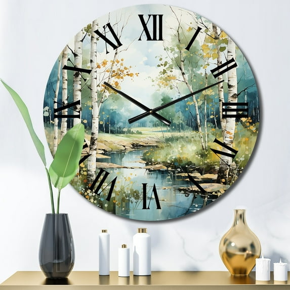 Designart "Birch Woods Winds X" Forest Oversized Wall Clock