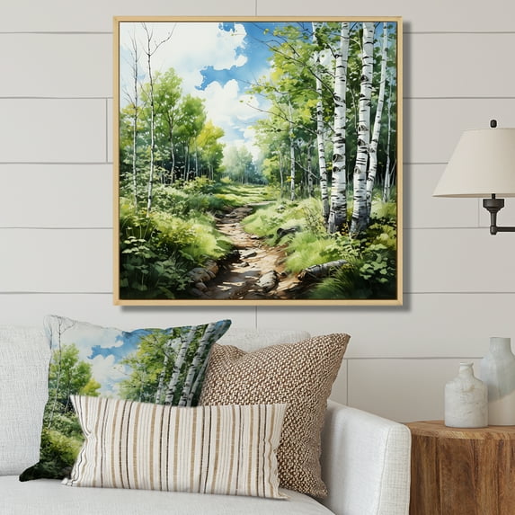 Designart "Birch Woods Winds XI" Forest Floater Framed Wall Art Living Room