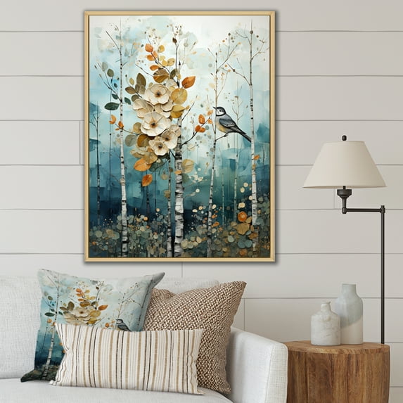 Designart "Birch Woods captivate Forest II" Animals Floater Framed Canvas Print