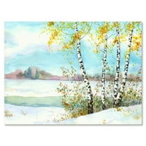 Designart ' Birches In Snowy Land ' Lake House Canvas Wall Art Print