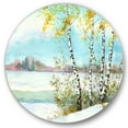 thumbnail image 1 of Designart 'Birches In Snowy Land' Lake House Circle Metal Wall Art 11x11 - Disc of 11, 1 of 5