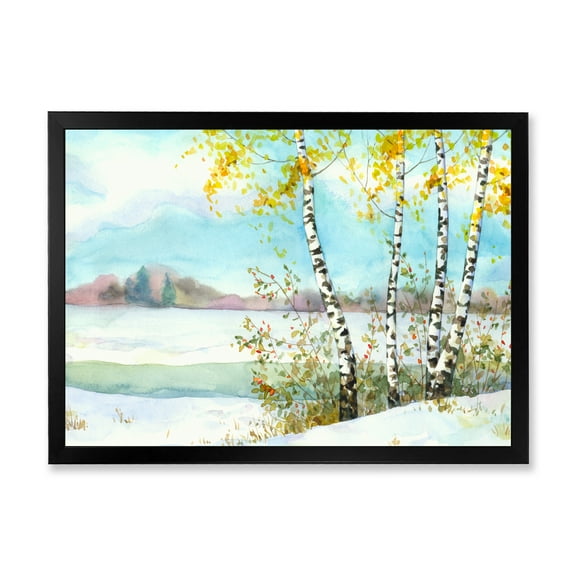 Designart 'Birches In Snowy Land' Lake House Framed Art Print