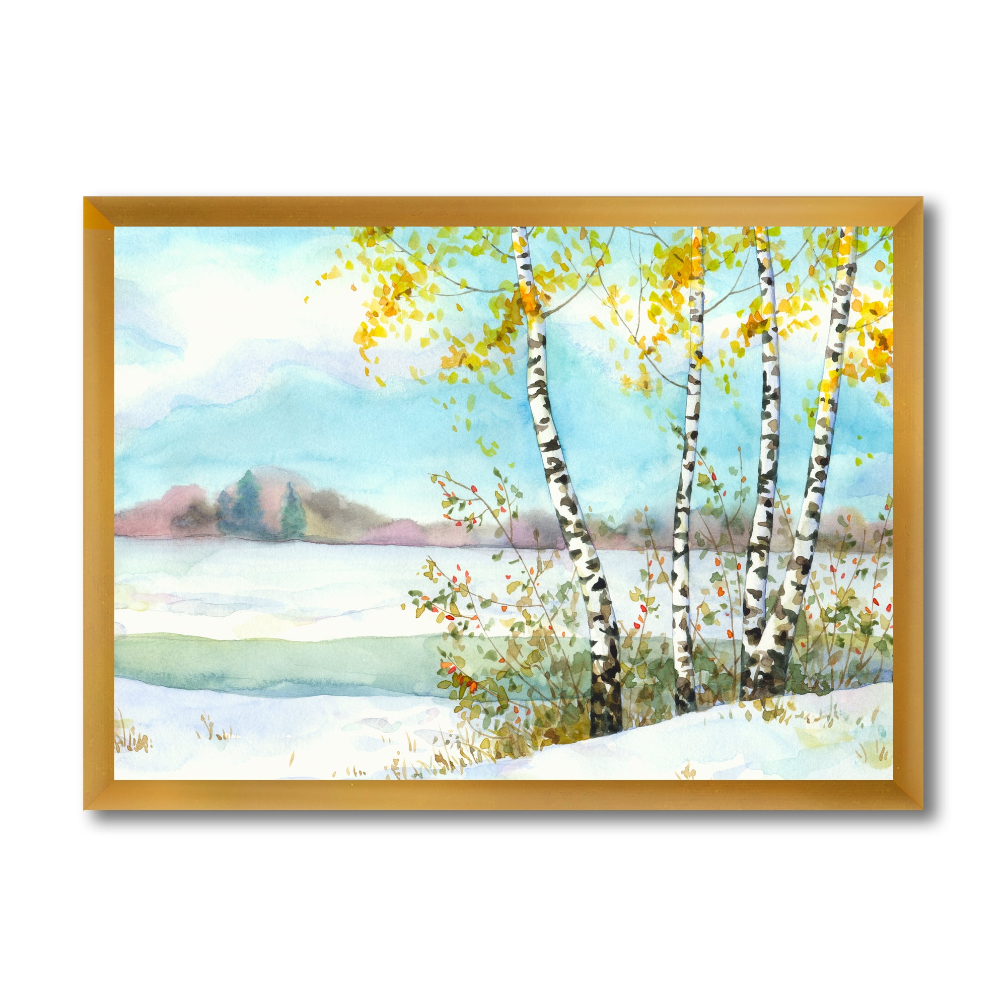 Designart 'Birches In Snowy Land' Lake House Framed Art Print