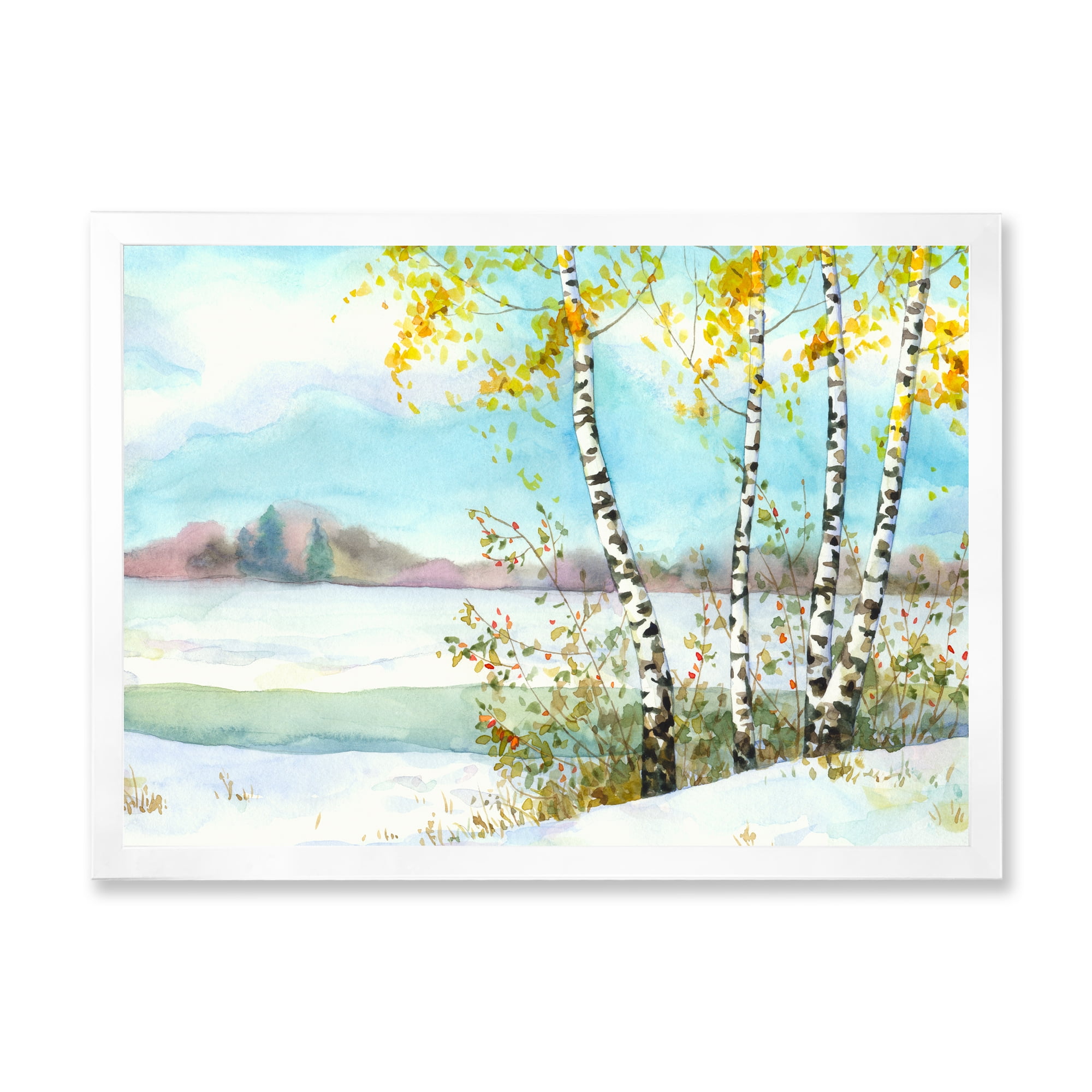 Designart 'Birches In Snowy Land' Lake House Framed Art Print