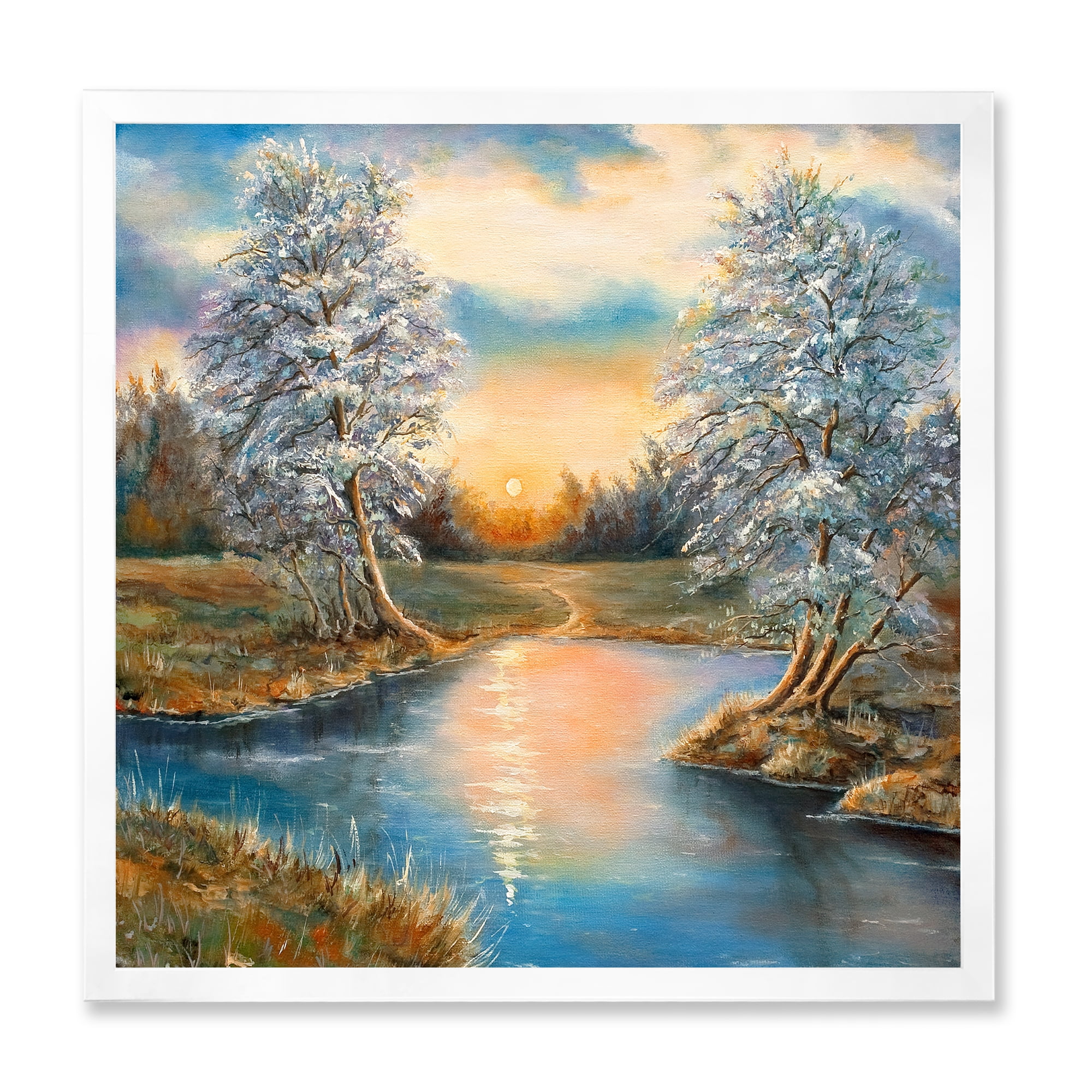 Designart 'Birches In The Autumn Woods Sunset' Lake House Framed Art Print