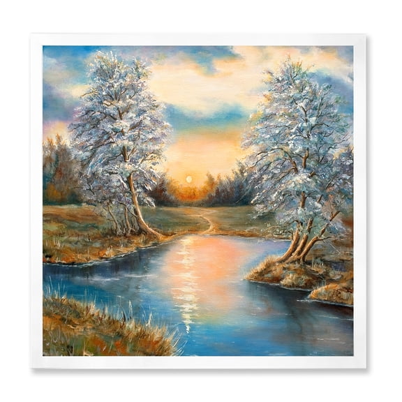 Designart 'Birches In The Autumn Woods Sunset' Lake House Framed Art Print