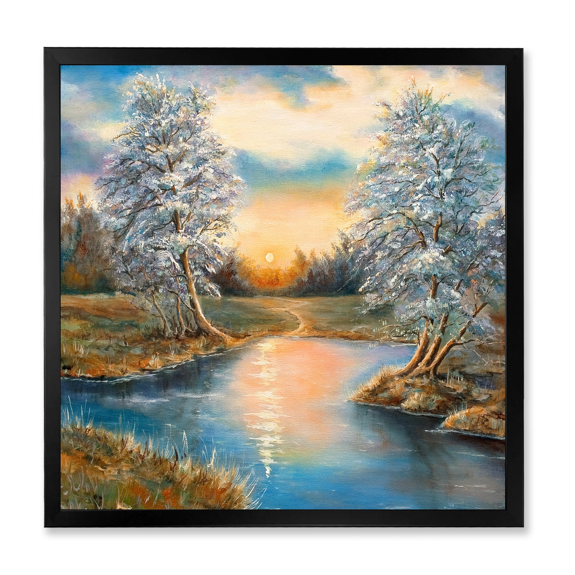 Designart 'Birches In The Autumn Woods Sunset' Lake House Framed Art Print