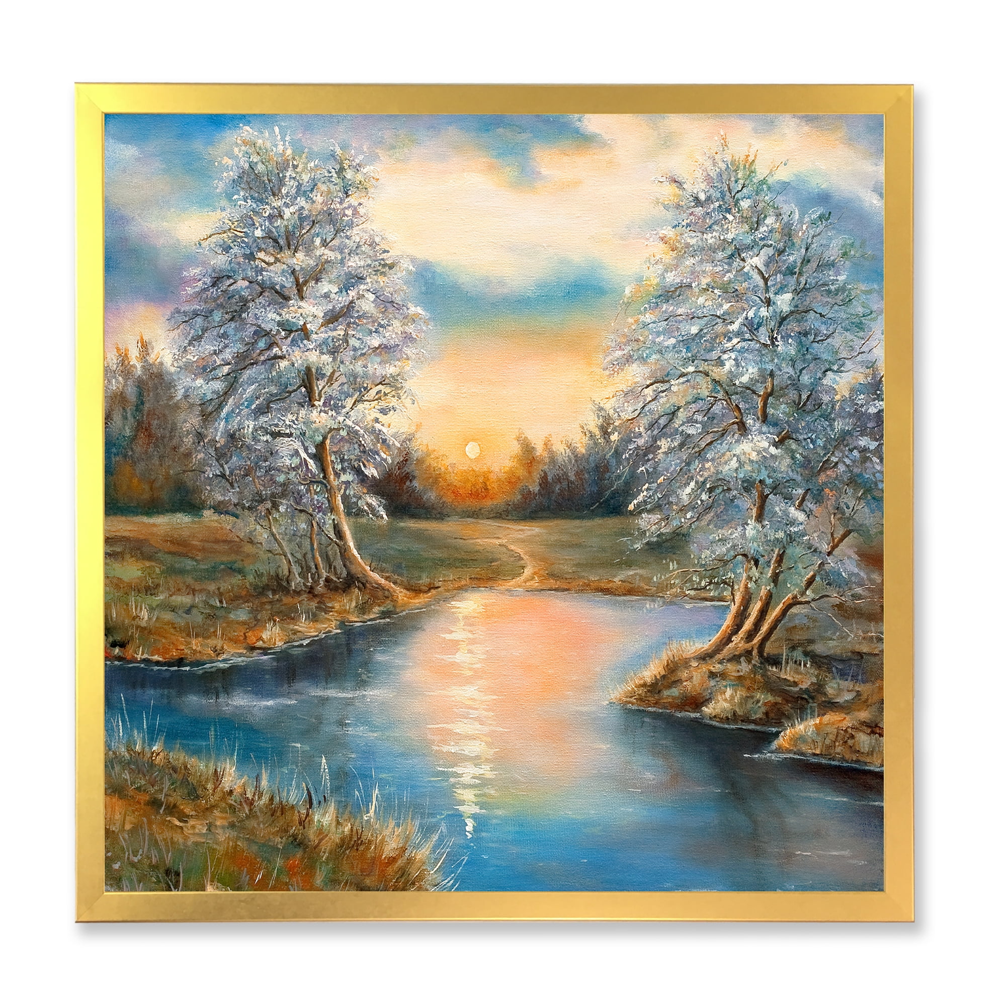 Designart 'Birches In The Autumn Woods Sunset' Lake House Framed Art Print