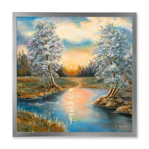 Designart 'Birches In The Autumn Woods Sunset' Lake House Framed Art Print