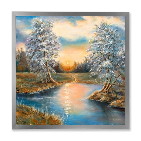 Designart 'Birches In The Autumn Woods Sunset' Lake House Framed Art Print