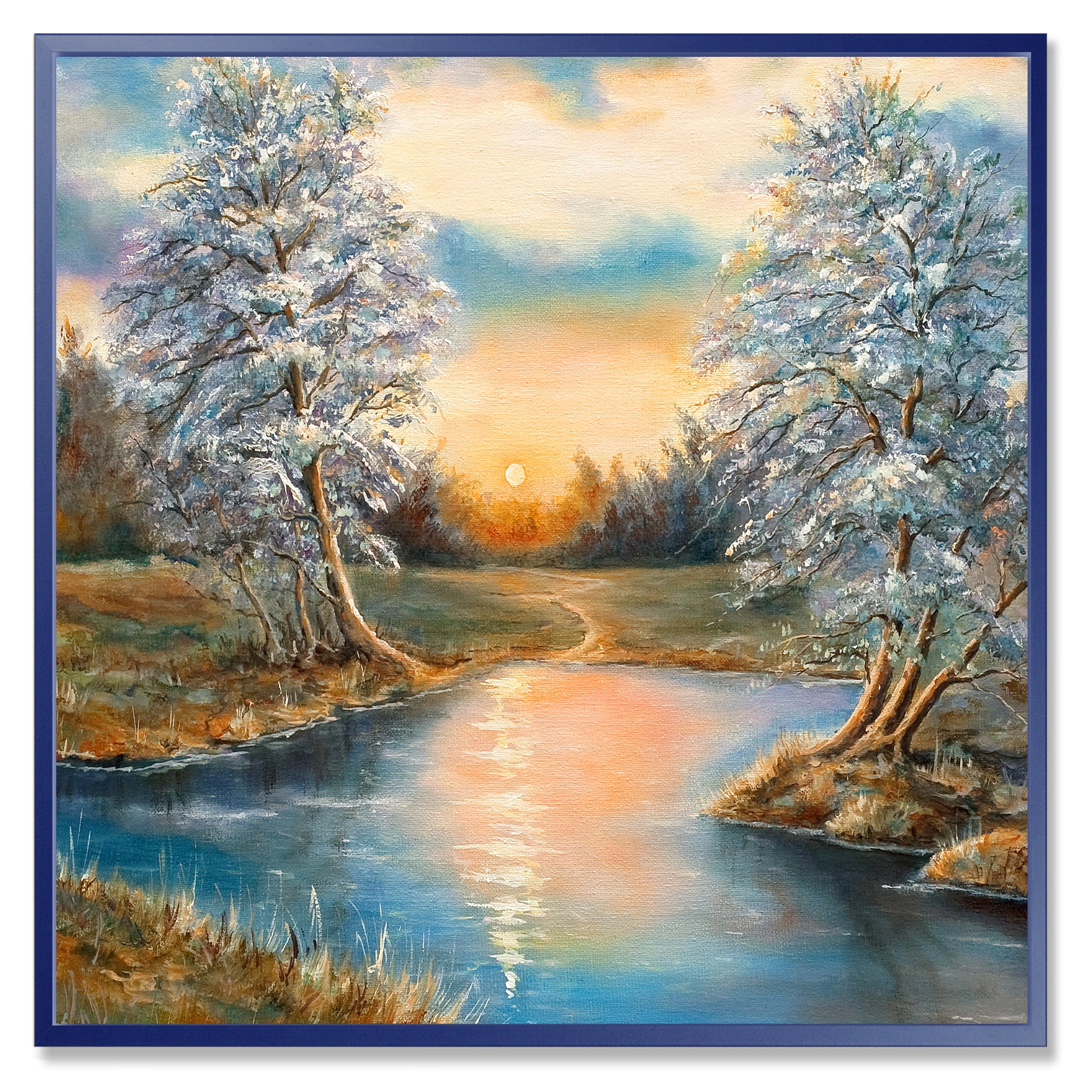 Designart 'Birches In The Autumn Woods Sunset' Lake House Framed Canvas Wall Art Print