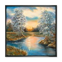 Designart 'Birches In The Autumn Woods Sunset' Lake House Framed Canvas Wall Art Print