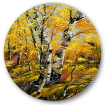 Designart 'Birches In Yellow Autumn Wood Forest' Country Circle Metal Wall Art 36x36 - Disc of 36