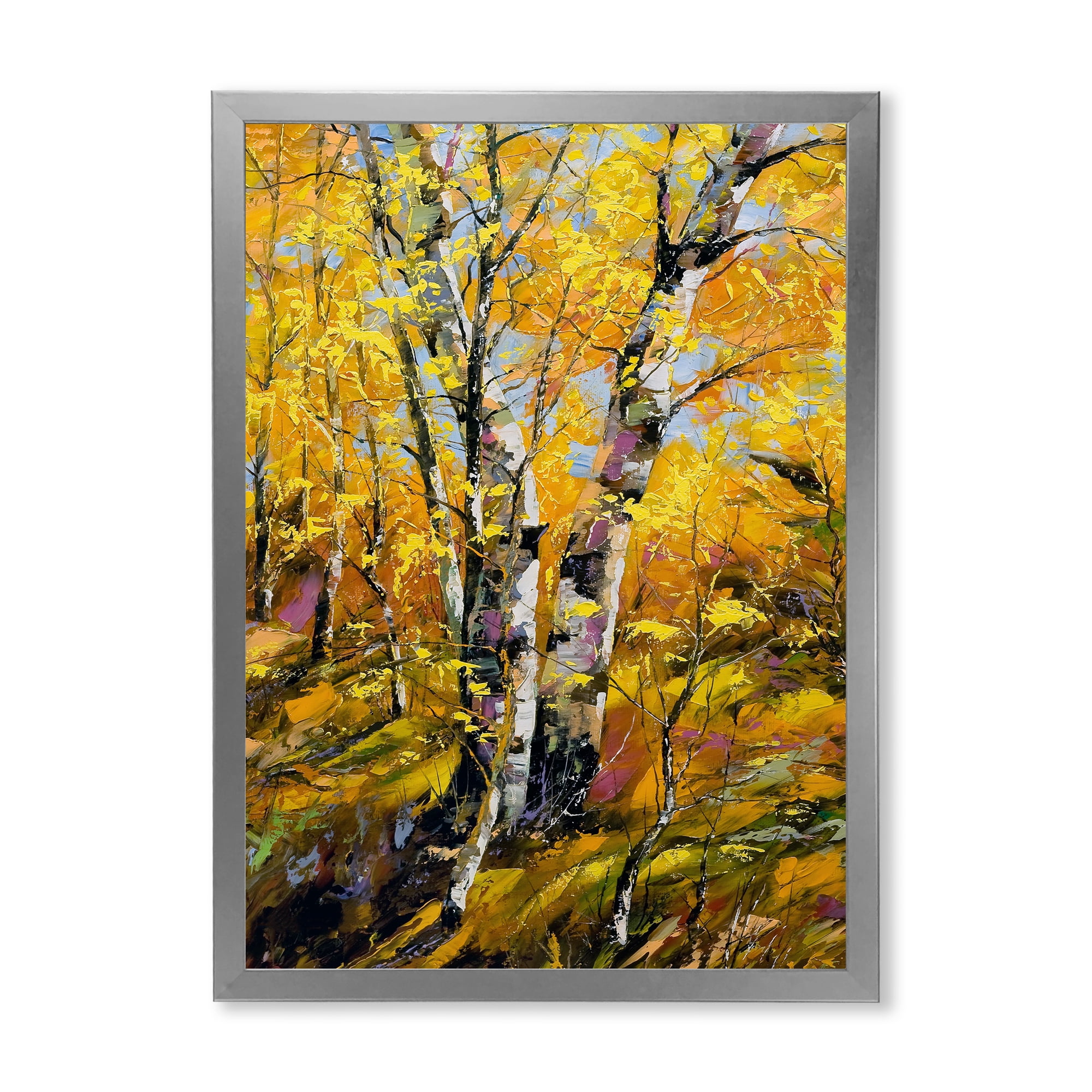 Designart 'Birches In Yellow Autumn Wood Forest' Country Framed Art Print
