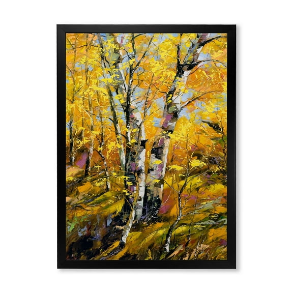 Designart 'Birches In Yellow Autumn Wood Forest' Country Framed Art Print