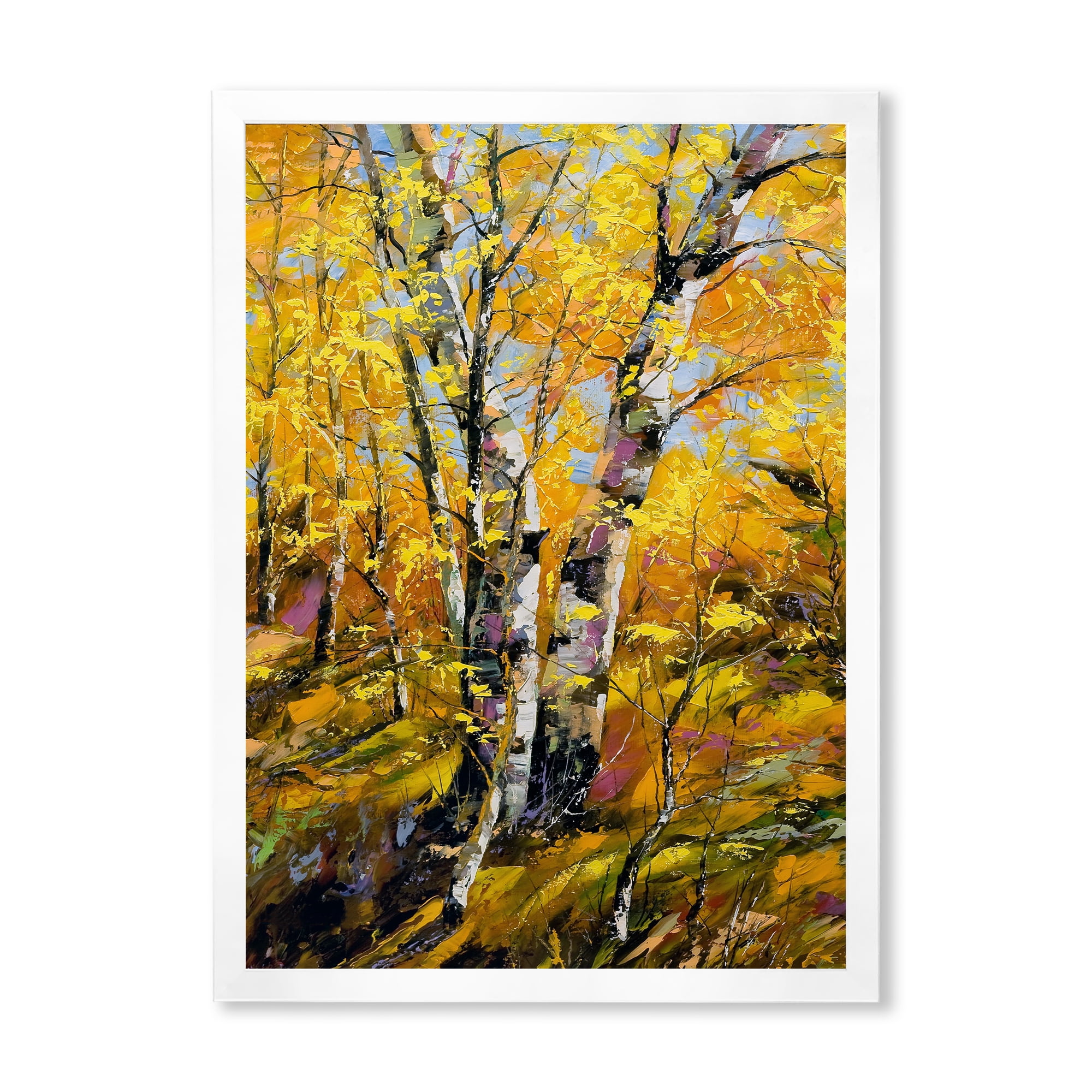 Designart 'Birches In Yellow Autumn Wood Forest' Country Framed Art Print