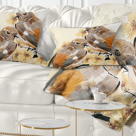 Designart Bird Couple on a Branch - Animal Throw Pillow - 12x20