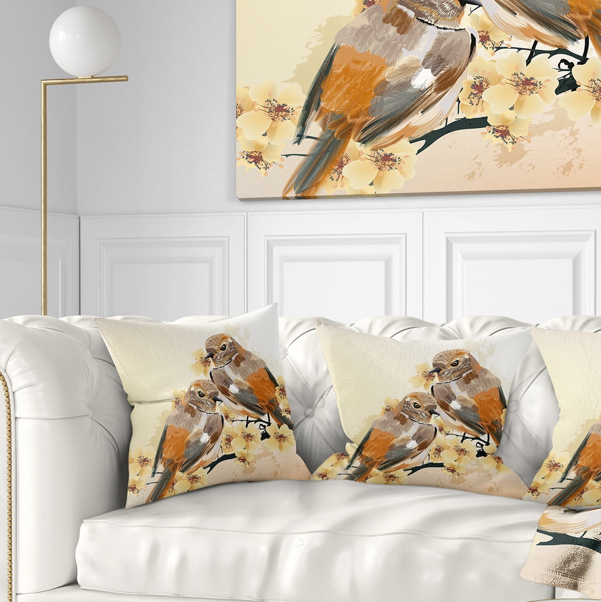 Designart Bird Couple on a Branch - Animal Throw Pillow - 16x16