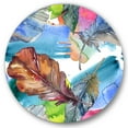 thumbnail image 1 of Designart 'Bird Feather In Pink and Blue' Traditional Circle Metal Wall Art 11x11 - Disc of 11, 1 of 1