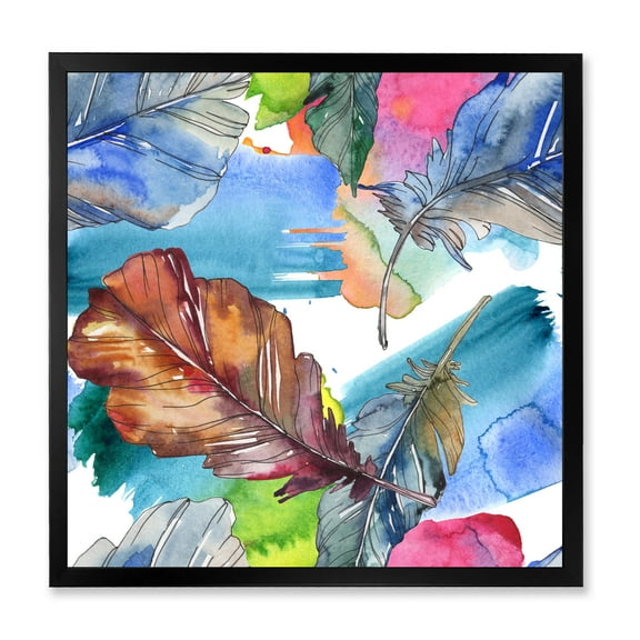 Designart 'Bird Feather In Pink and Blue' Traditional Framed Art Print