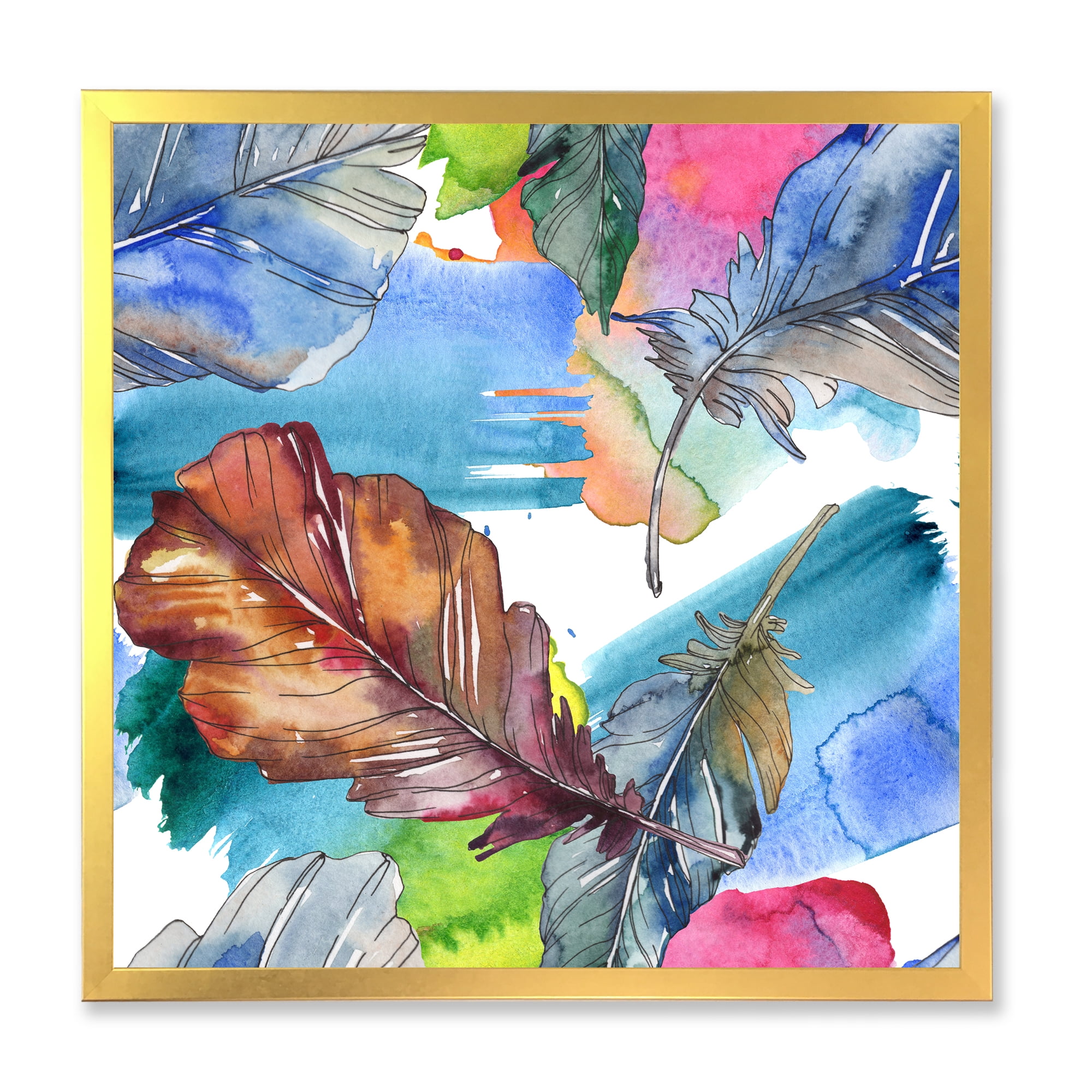 Designart 'Bird Feather In Pink and Blue' Traditional Framed Art Print
