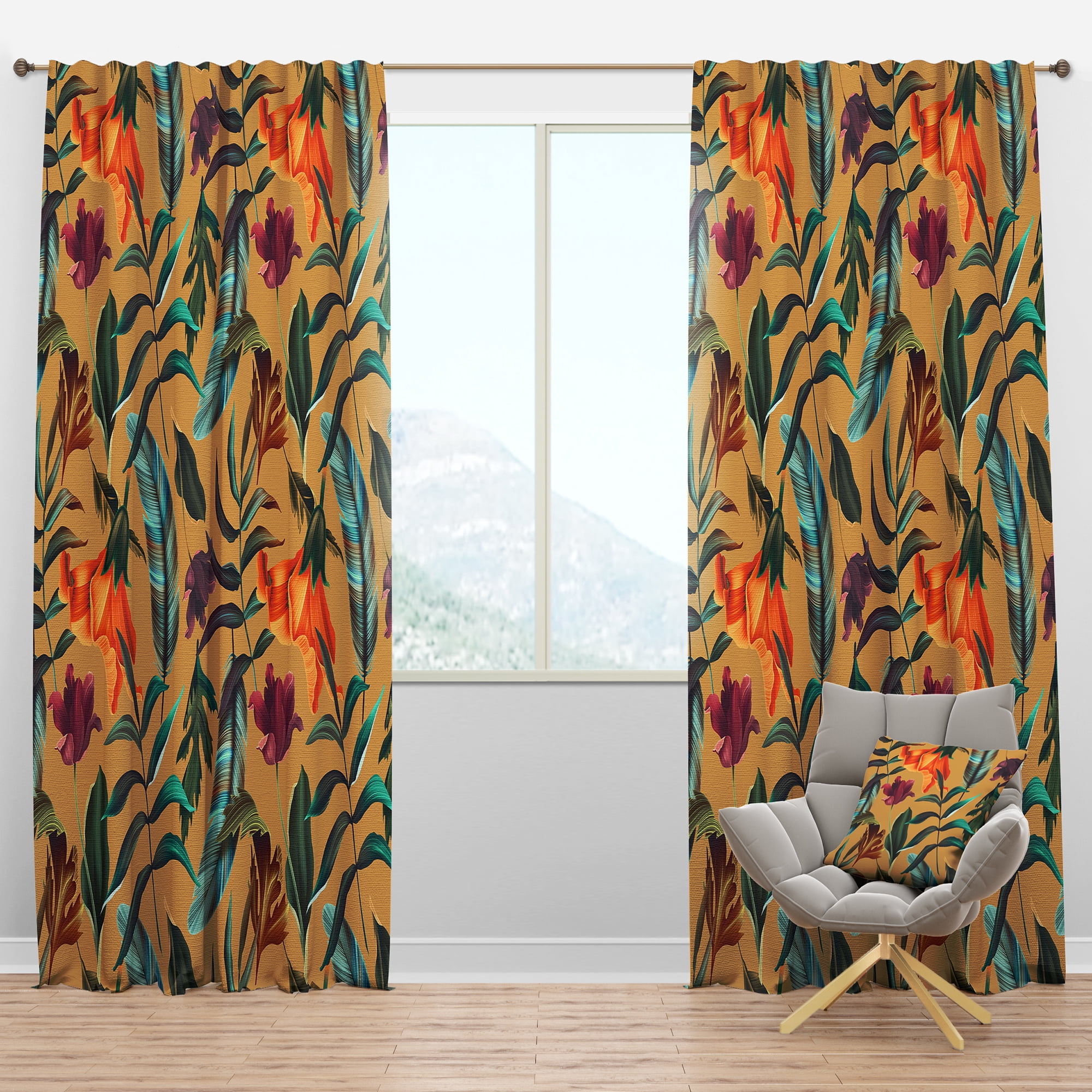 Designart 'Bird Feathers II' Vintage Blackout Curtain Panel