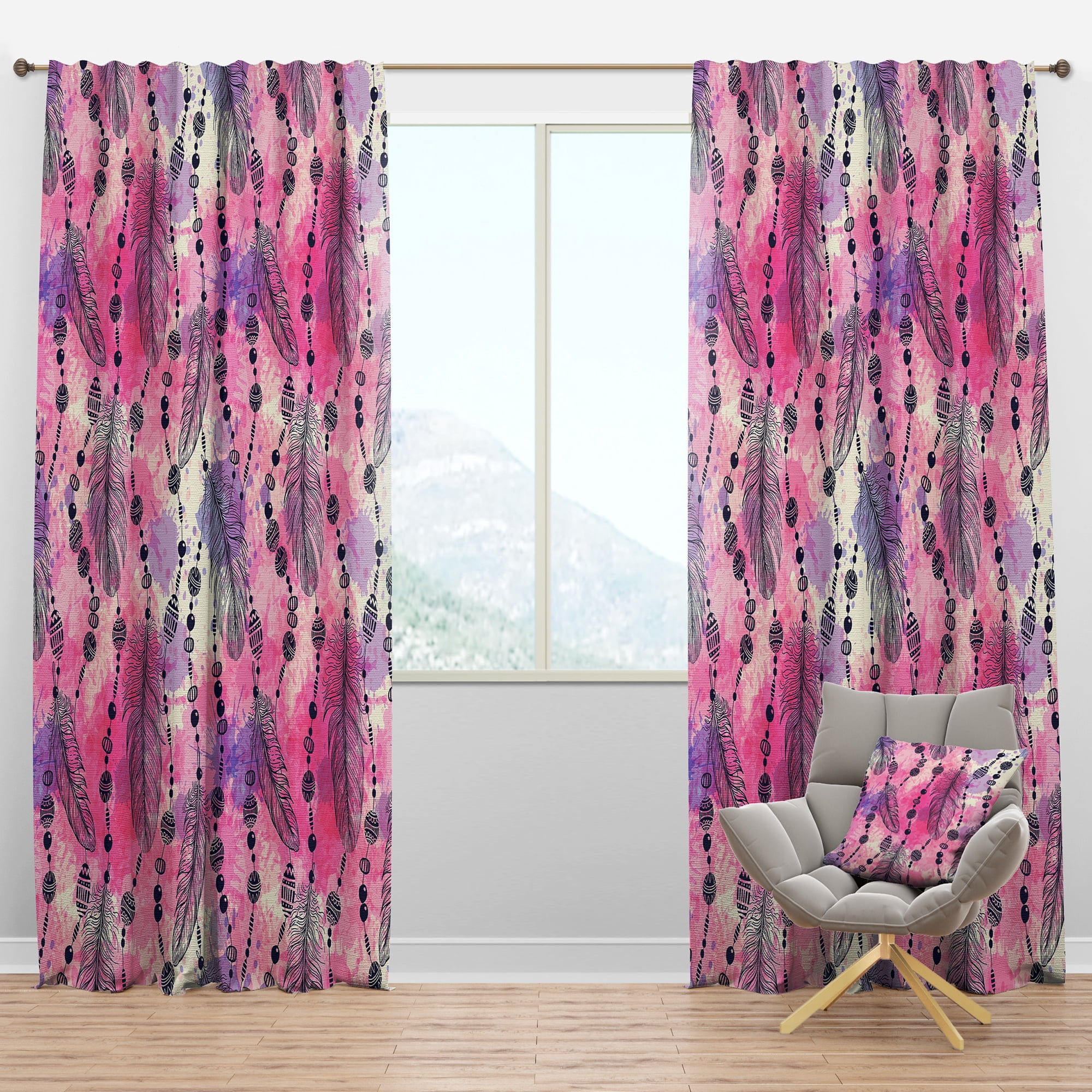Designart 'Bird Feathers III' Abstract Blackout Curtain Panel