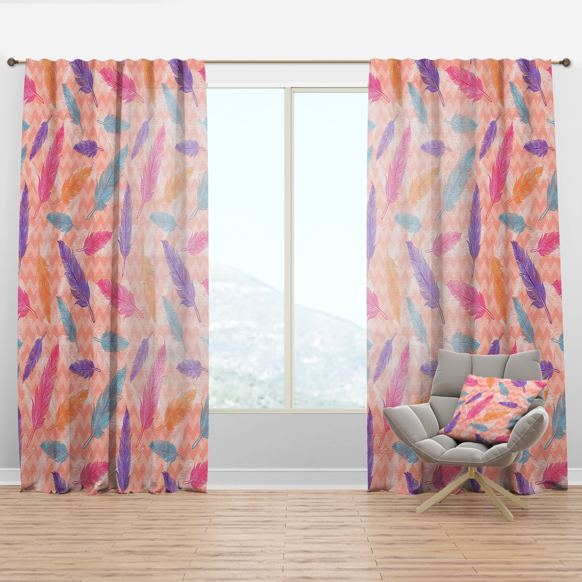 Designart 'Bird Feathers IX' Southwestern Curtain Panel