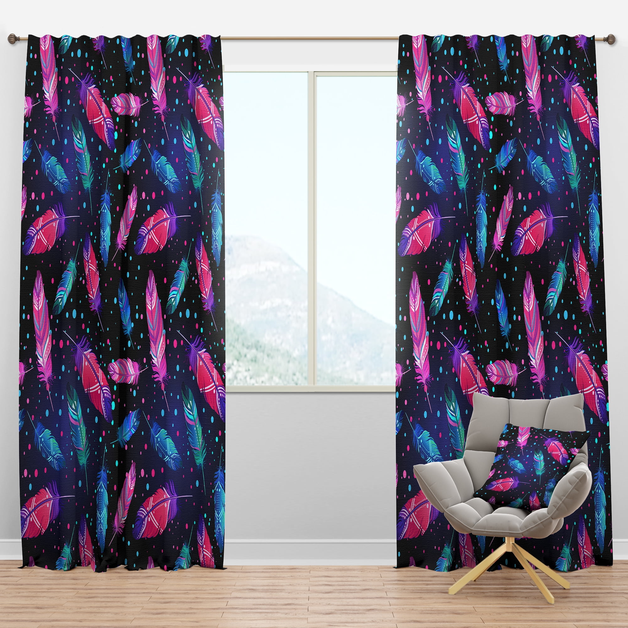 Designart 'Bird Feathers X' Southwestern Blackout Curtain Panel