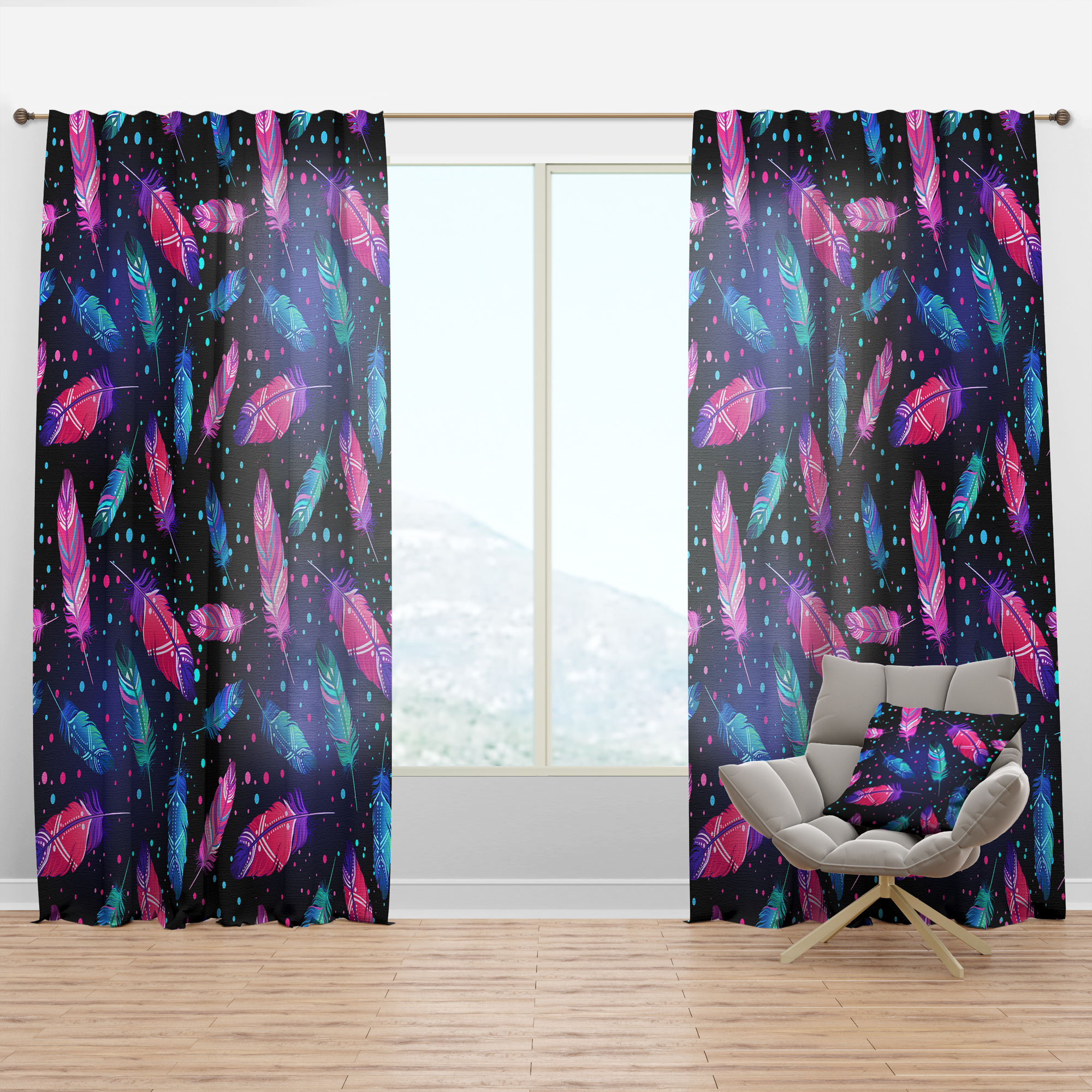 Designart 'Bird Feathers X' Southwestern Curtain Panel