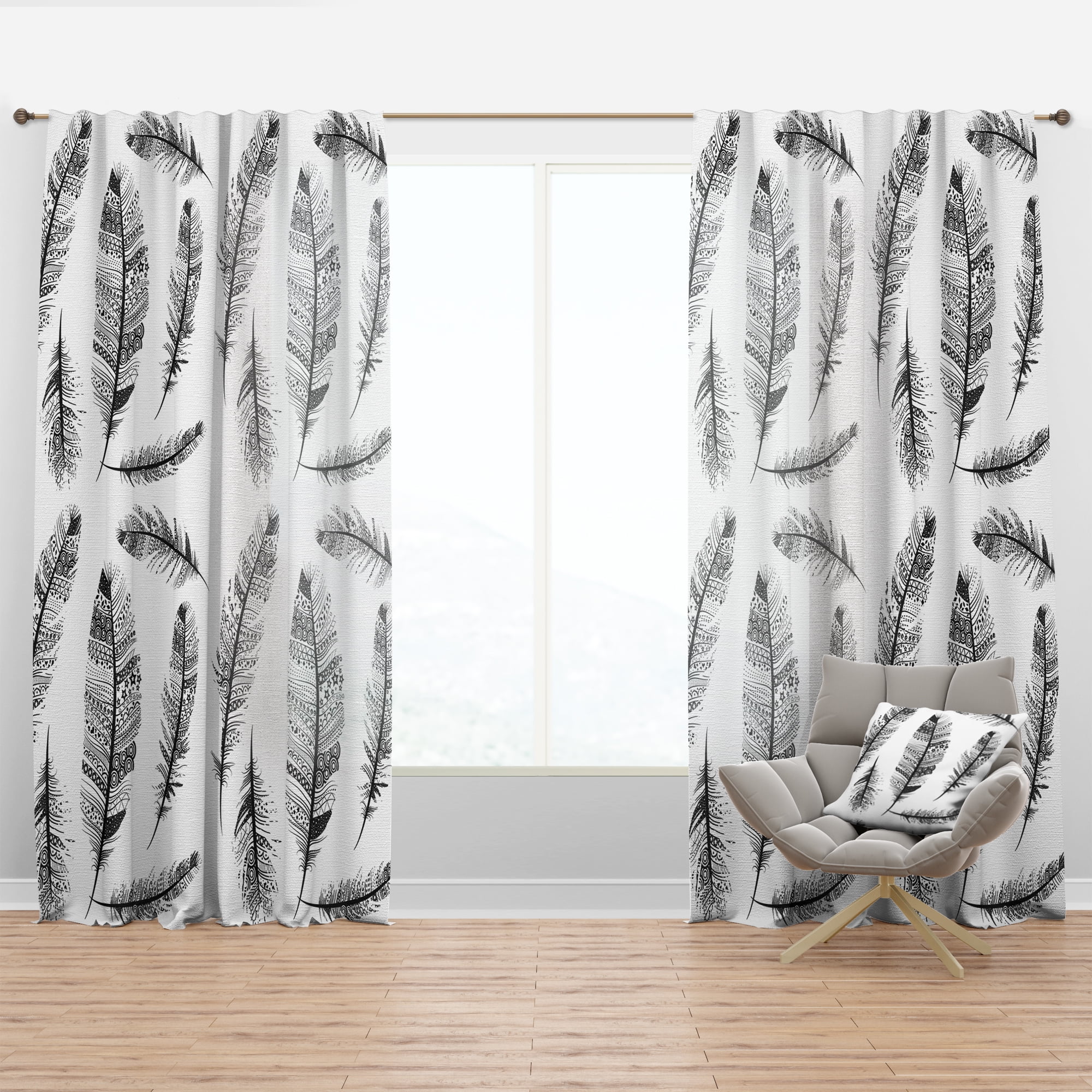 Designart 'Bird Feathers XXVIII' Vintage Curtain Panel