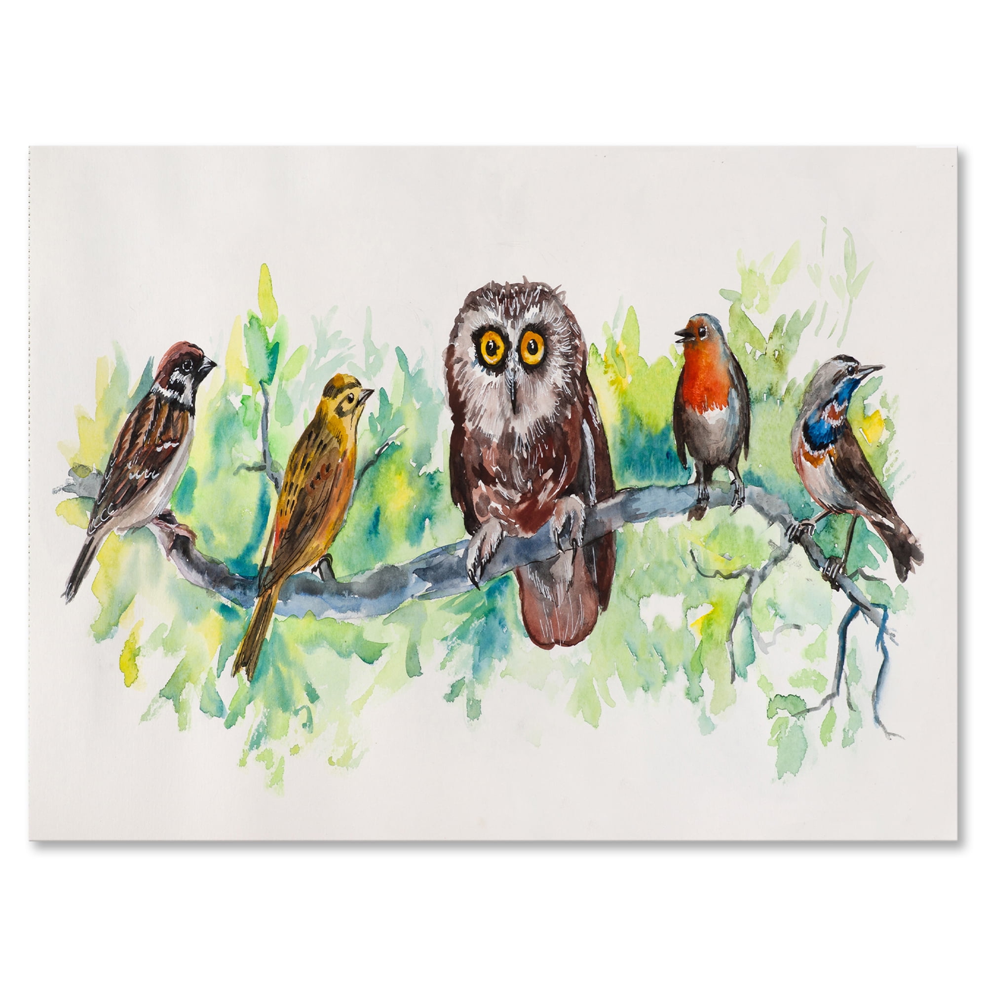 Designart ' Bird Friends With Owl On A Branch ' Traditional Canvas Wall Art Print