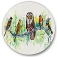 thumbnail image 1 of Designart 'Bird Friends With Owl On A Branch' Traditional Circle Metal Wall Art 36x36 - Disc of 36, 1 of 5