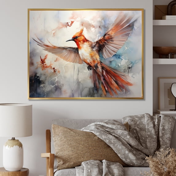 Designart "Bird Grace In Flow II" Animals Floater Framed Wall Art Print