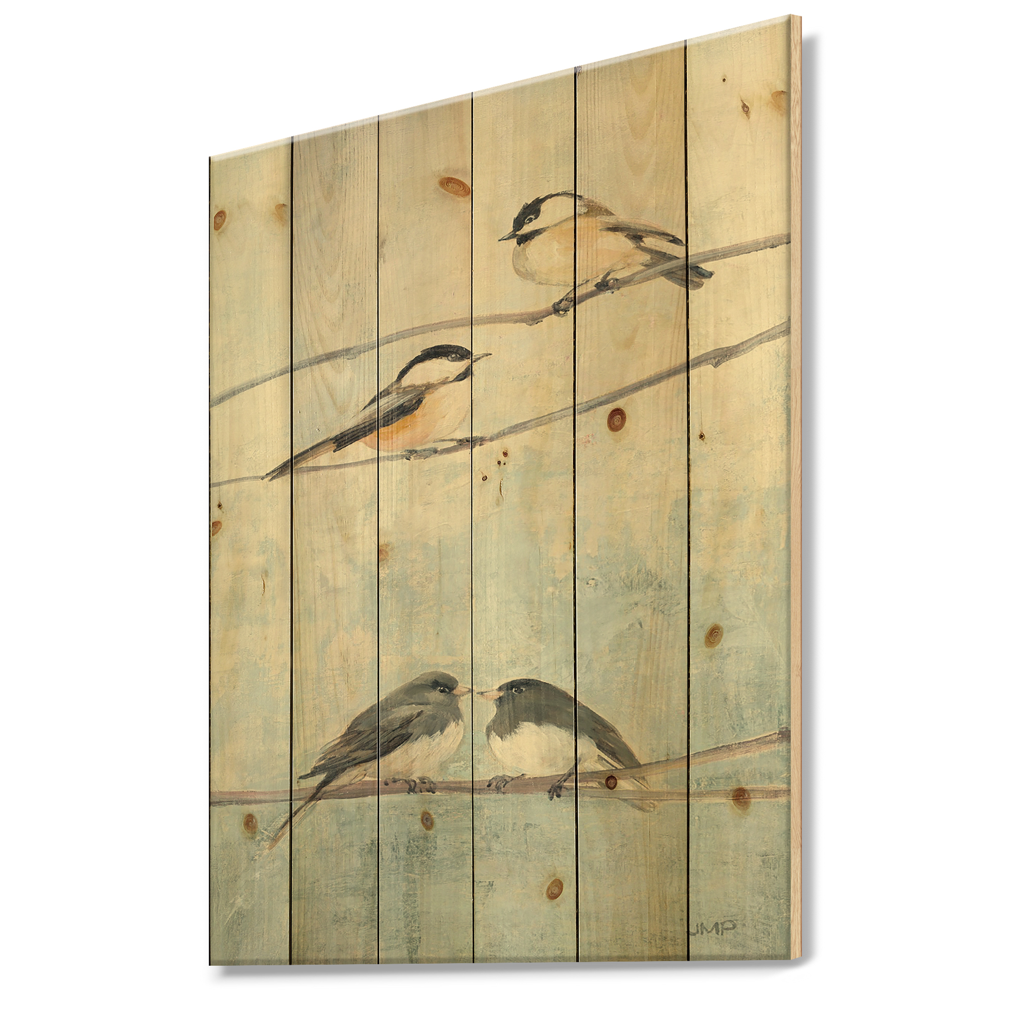 Designart 'Bird Hanging on Tree I' Modern Farmhouse Print on Natural Pine Wood