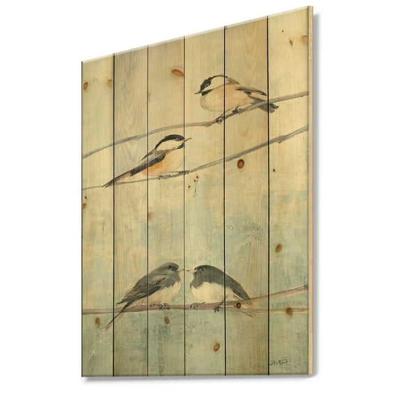Designart 'Bird Hanging on Tree I' Modern Farmhouse Print on Natural Pine Wood