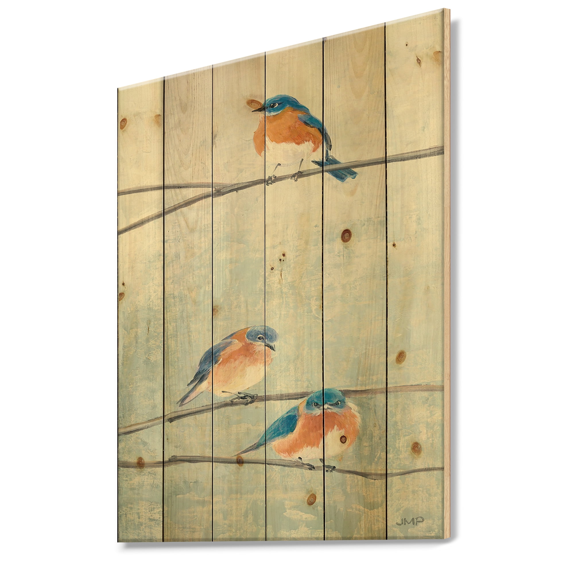 Designart 'Bird Hanging on Tree II' Modern Farmhouse Print on Natural Pine Wood