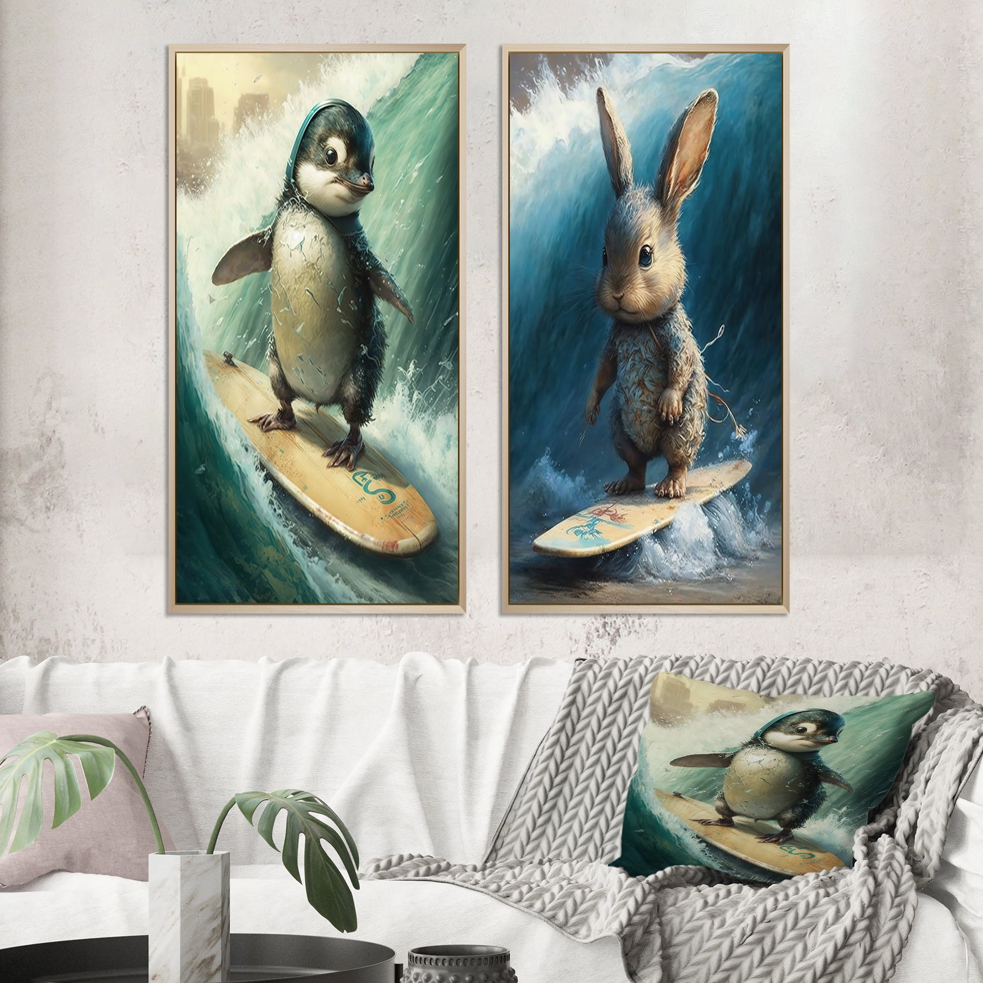 Designart "Bird Showing Off Surfing Skills I" Bird Framed Wall Art Set