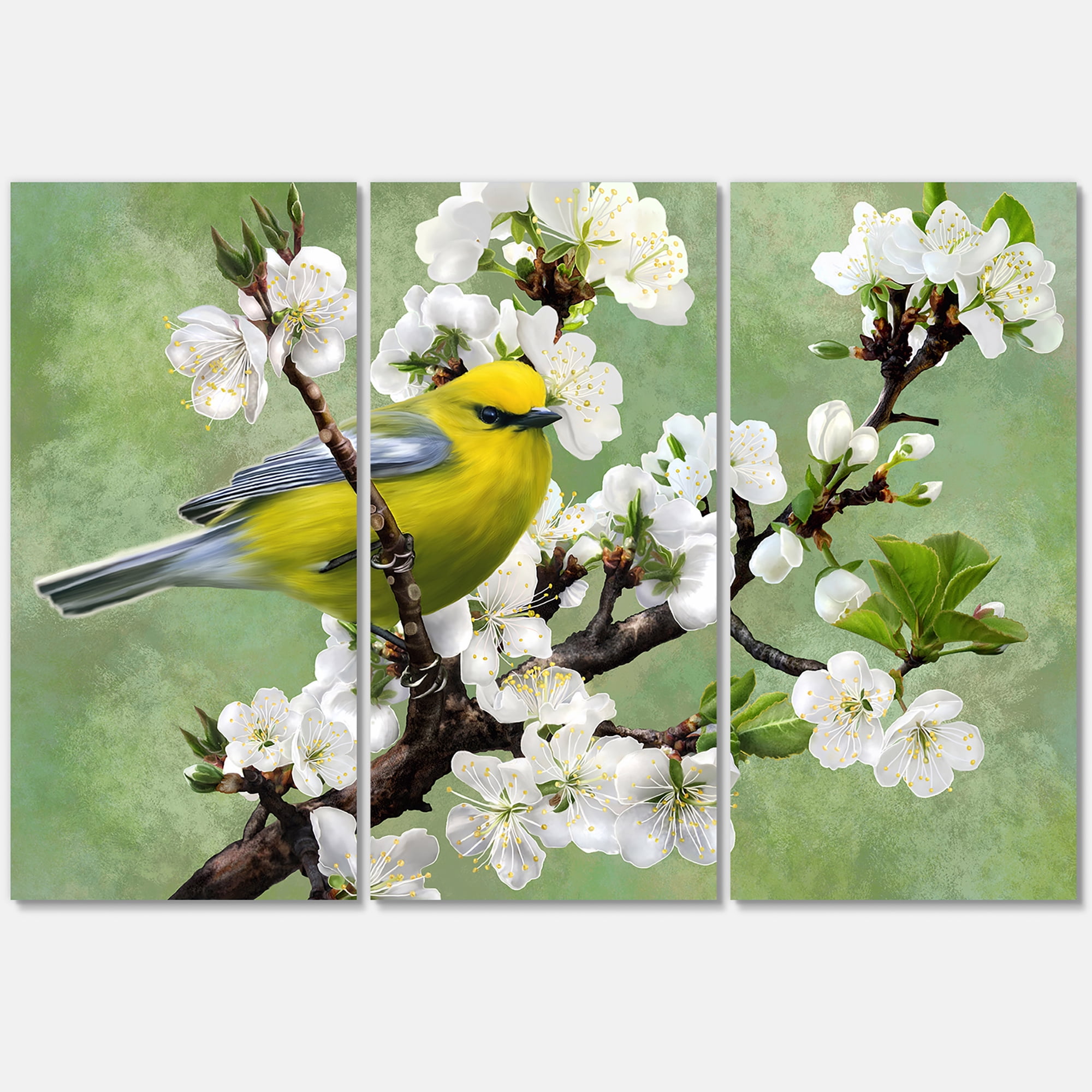Designart ' Bird Sitting On A Branch of Cherry ' Traditional Canvas Wall Art Print