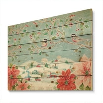 Designart 'Bird Sitting On Flower Branch in Winter' Farmhouse Print on Natural Pine Wood