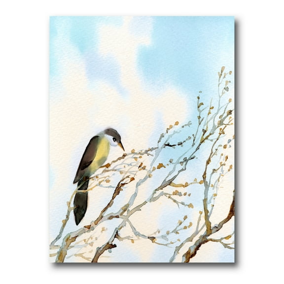 Designart ' Bird Sitting On Old Bare Tree With Blue Cloudy Sky ' Traditional Canvas Wall Art Print
