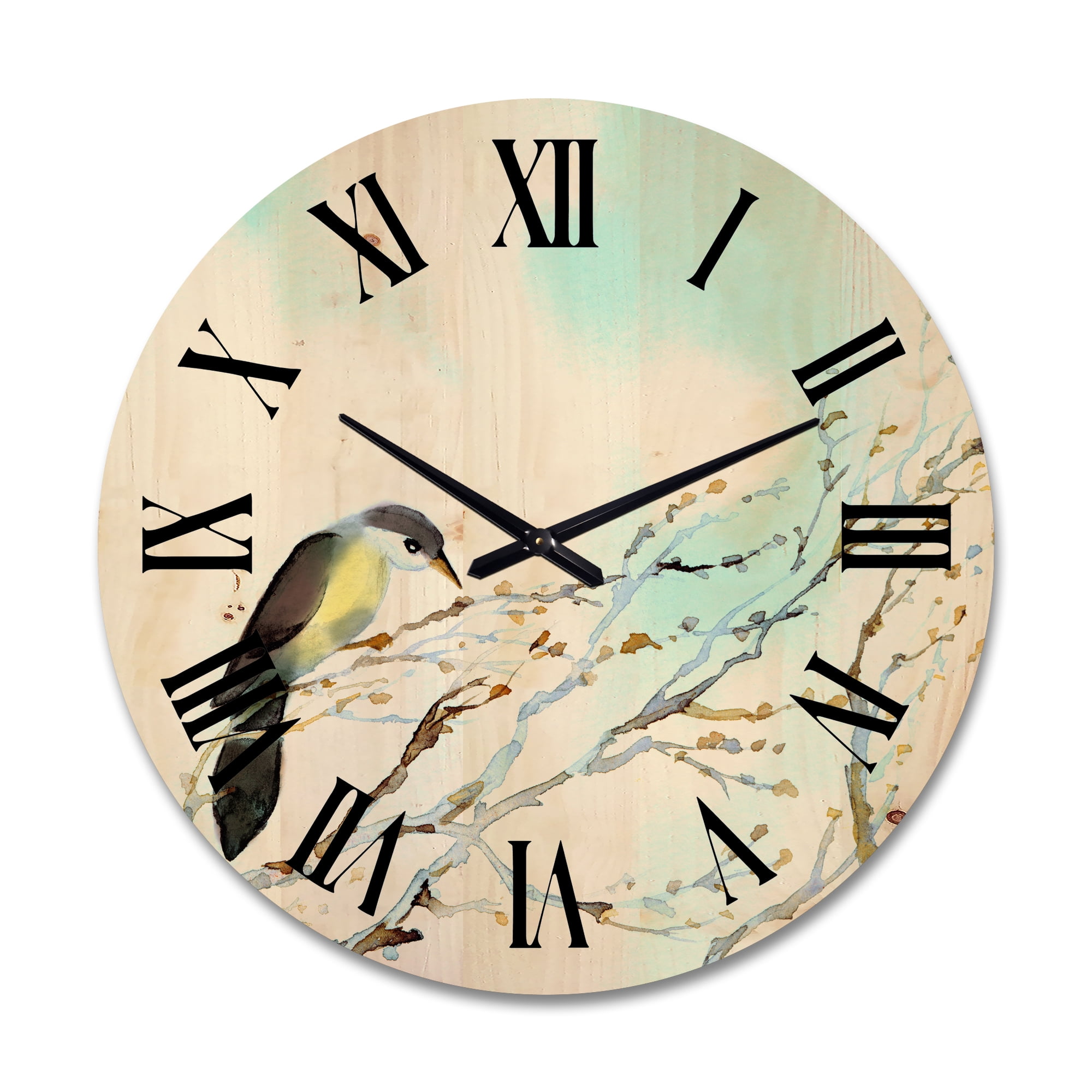 Designart 'Bird Sitting On Old Bare Tree With Blue Cloudy Sky' Traditional Wood Wall Clock