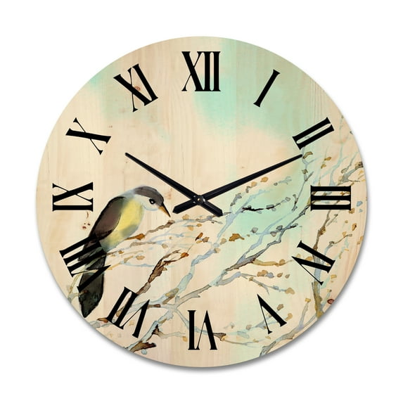 Designart 'Bird Sitting On Old Bare Tree With Blue Cloudy Sky' Traditional Wood Wall Clock