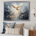 thumbnail image 1 of Designart "Bird Soaring Above the Ocean in Gold I" Animals Framed Wall Art Decor - Traditional Gold Bird Tree Hallway Framed Wall Art Decor, 1 of 6
