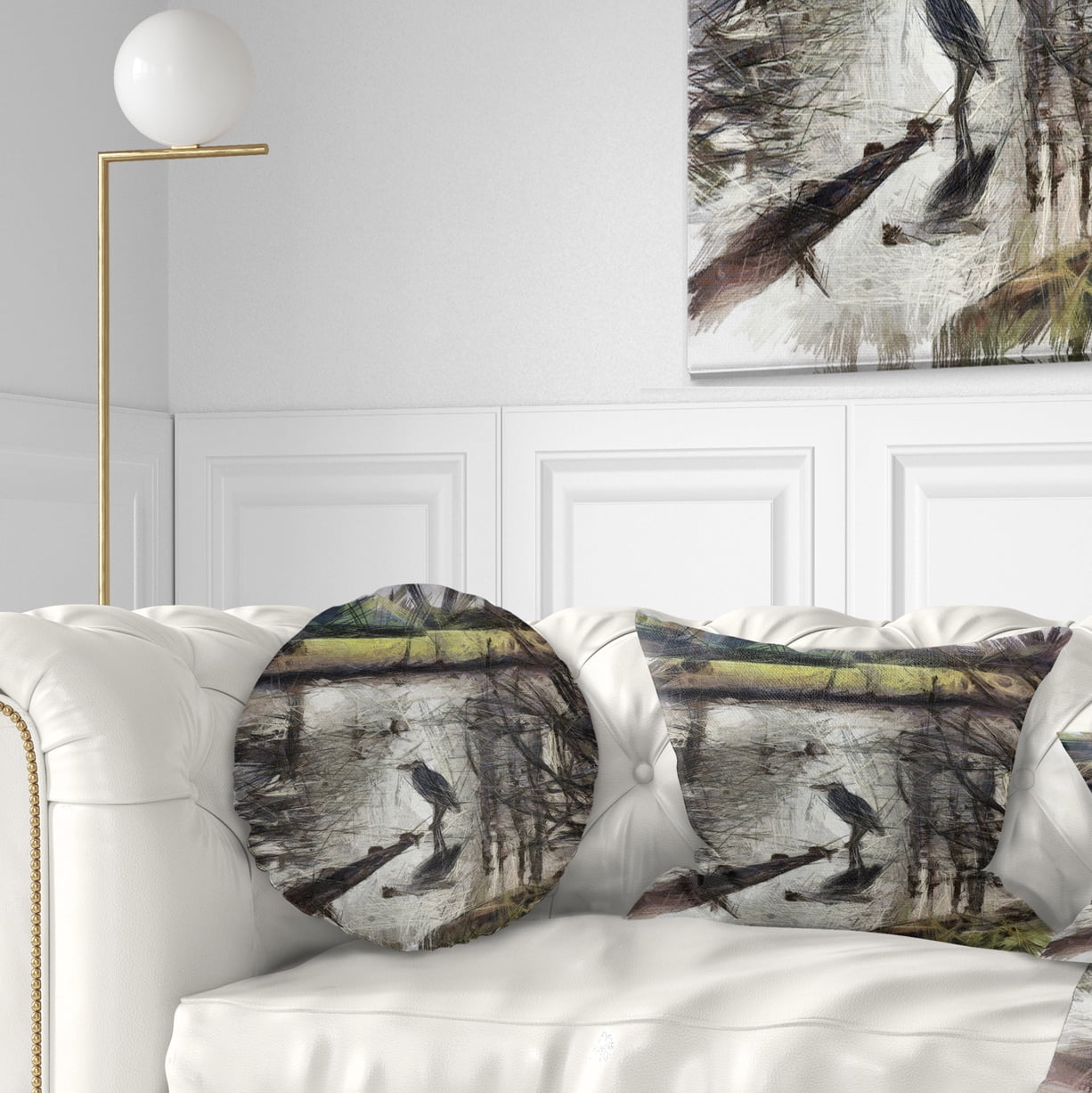 Designart Bird in National Park Watercolor - Landscape Printed Throw Pillow - 12x20