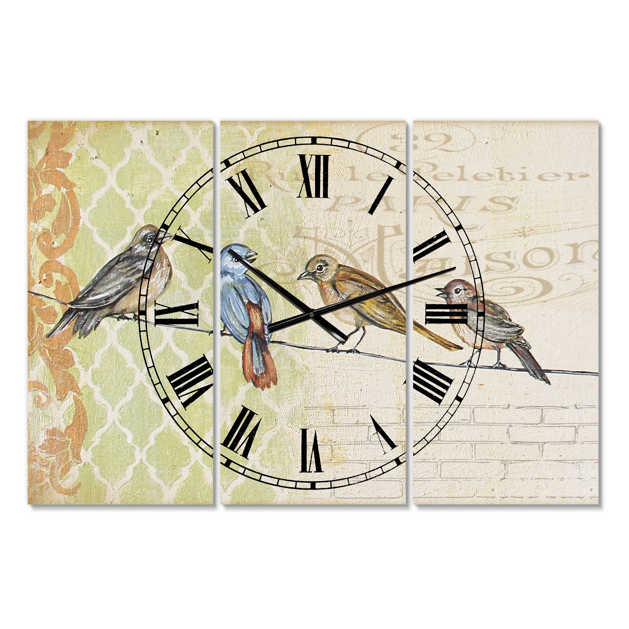 Designart 'Birds Gathered On Wire Paris II' Large Cottage Wall Clock